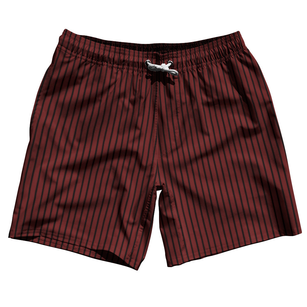 Image of Pinstripes Swim Shorts 7" Made in USA - Red Maroon and Black
