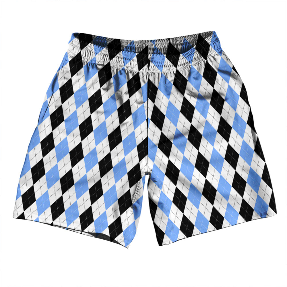 Image of Argile Patterns Athletic Running Fitness Exercise Shorts 7" Inseam Shorts Made In USA - Carolina Blue Black and White