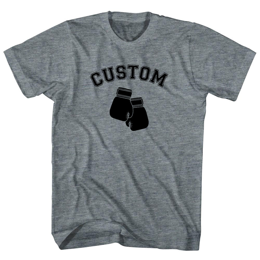 Image of Custom Text Arched Boxing Gloves (Black Art) Adult Tri-Blend T-shirt - Athletic Grey