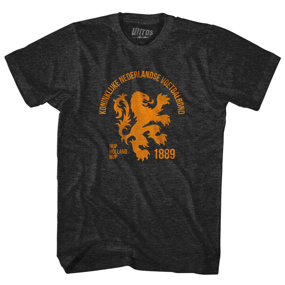 Image of Netherlands Holland Dutch Lion Soccer 1889 Adult Tri-Blend T-shirt - Black