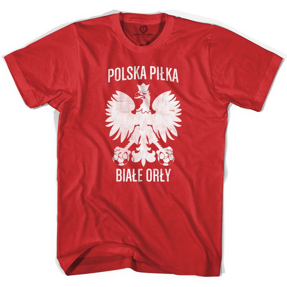 Image of Poland Polska Pilka Soccer Adult Tri-Blend T-shirt - Heather Red