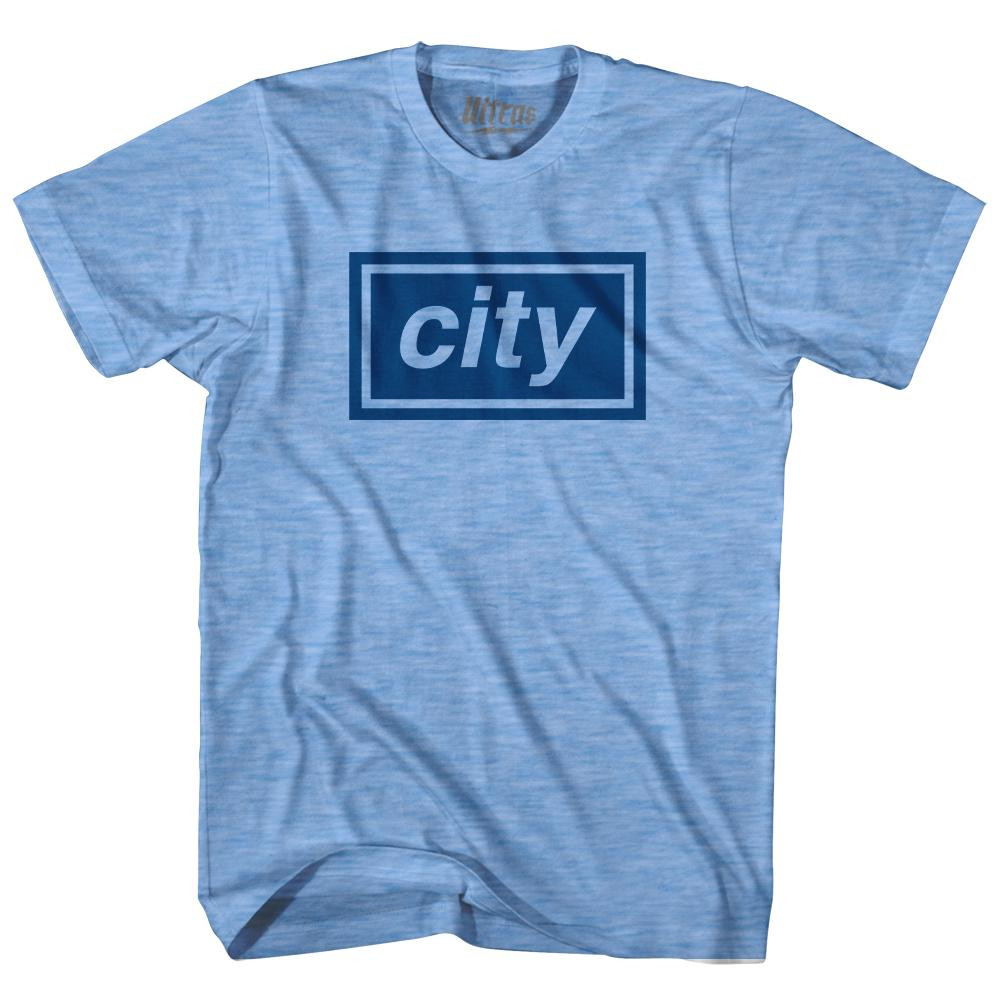 Image of Manchester City Oasis Super Fan Soccer Adult Tri-Blend T-Shirt - Athletic Blue