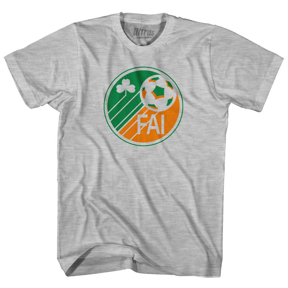 Image of Ireland Soccer Fai Vintage Circle Logo Adult Cotton T-Shirt - Grey Heather