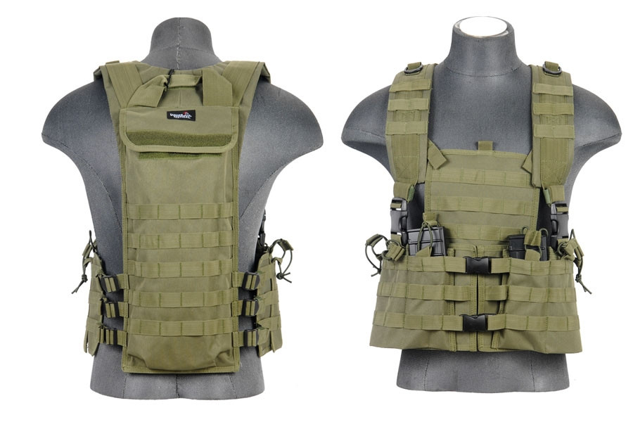 Lancer Tactical M4 Airsoft Molle Chest Rig w/ Hydration Pouch ( OD Green )