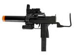 UK Arms Airsoft Mac 10 Gun W/ Laser, Flashlight, Quick Aim Sight and Mock Suppressor