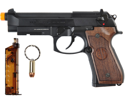 G&G Armament GPM92 GP2 Gas Blowback Pistol w/ Walnut Wood Grip - Black (GAS-M92-GP2-WBB-UCM)