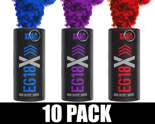 Enola Gaye EG18X Military Smoke Grenade 10 Pack - Cosmic (Blue/Purple/Red)