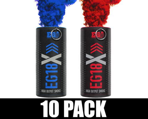 Enola Gaye EG18X Military Smoke Grenade 10 Pack - Optimus (Red/Blue)