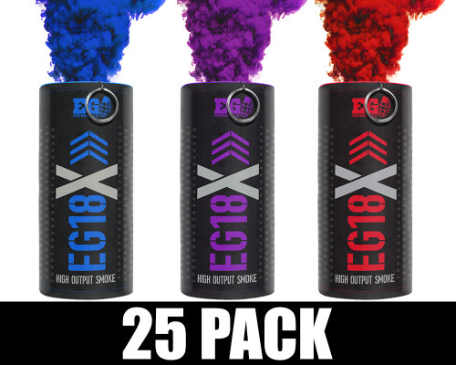 Enola Gaye EG18X Military Smoke Grenade 25 Pack - Cosmic (Blue/Purple/Red)