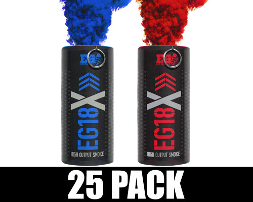 Enola Gaye EG18X Military Smoke Grenade 25 Pack - Optimus (Red/Blue)