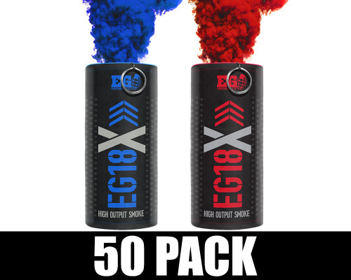 Enola Gaye EG18X Military Smoke Grenade 50 Pack - Optimus (Red/Blue)