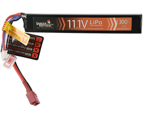 Lancer Tactical 11.1V 1300mAh 20C Stick LiPo Airsoft Battery - Deans Connector (LT11.1V1300S20CD)