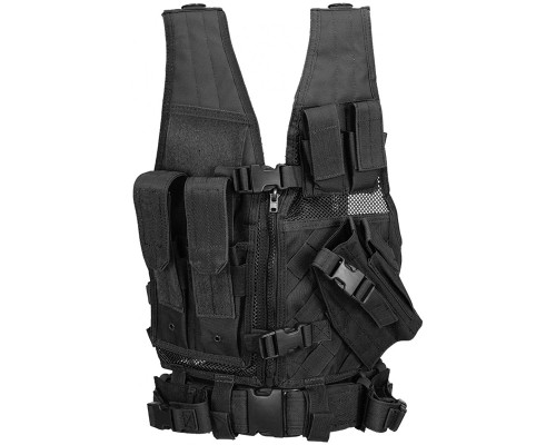 Lancer Tactical Youth Nylon Crossdraw Vest w/ Pistol Holster - Black (CA-310KBN)
