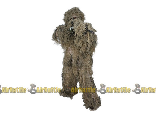 Mens 4 PC Ghillie Suit Desert Grassland Camo - Gun Cover Included