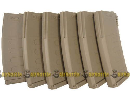 197-04107-BOX KWA K120 M4 / M16 Airsoft 120 Round Mid Cap AEG Rifle Magazine - 6 Pack ( Tan )