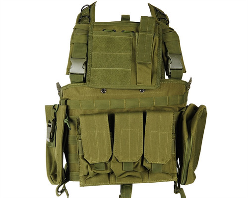 Defcon Gear Tactical 600 Denier Airsoft Vest - Commando Chest Rig - Olive Drab