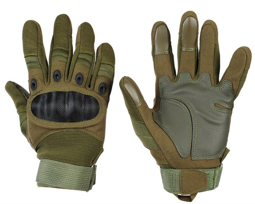 Warrior Airsoft Full Finger Carbon Knuckle Gloves - Olive