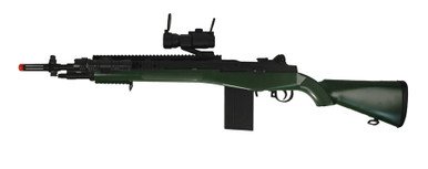 Spring Airsoft Rifle Red TSD M14 RIS Spring Airsoft Gun W/ Red Dot Scope & Flashlight ( OD Green ).