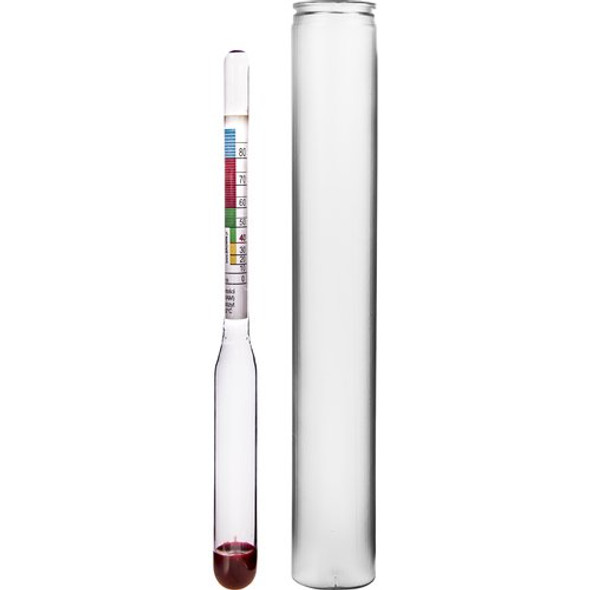 small hydrometer with potential alcohol scale