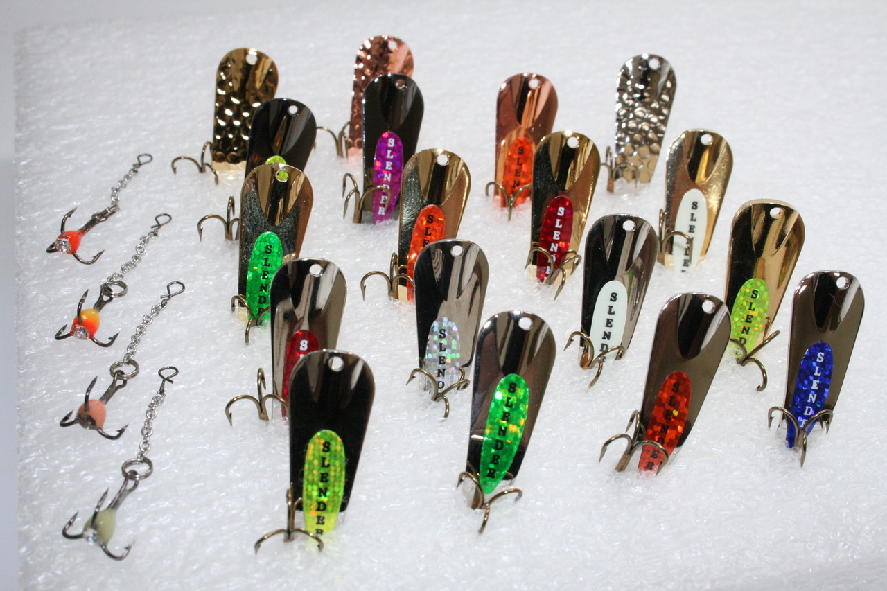 Ice Spoons with Chain Dropper Hooks for Trout Pike Bass Crappie Walleye 1/8  oz 1/4 oz