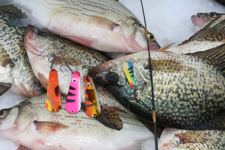 2 - 1/4 oz FLUTTER JIG SPOONS LURES LEAD WHITE PANFISH ICE FISHING