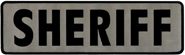 SHERIFF Back Patch, Printed, Reflective, Black/Silver, 12x3-1/2