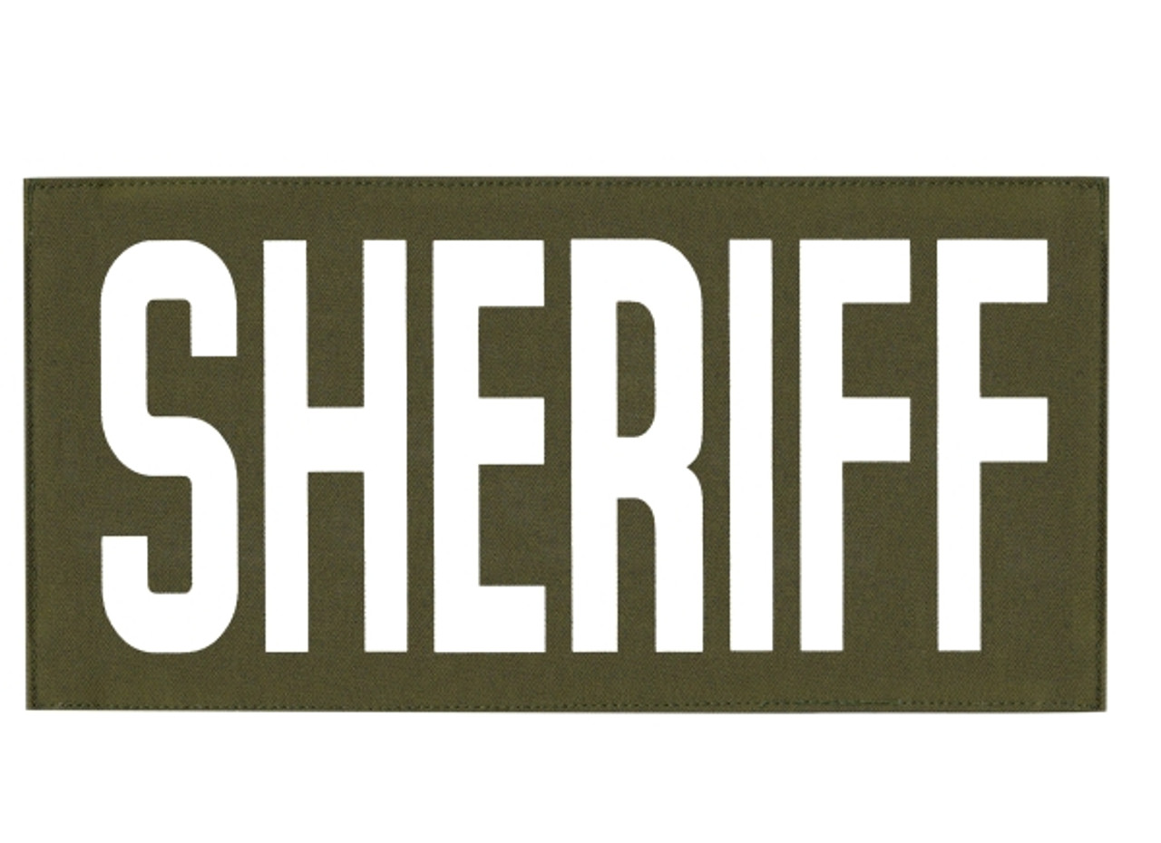 Sheriff, Back Patch, Printed, Hook w/Loop, Tactical Style, White/Black, 11x5-1/2
