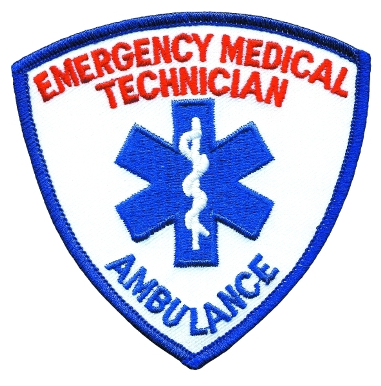 EMT Shoulder Patch, w/ Ambulance, Royal/Royal, 3-9/16x3-9/16