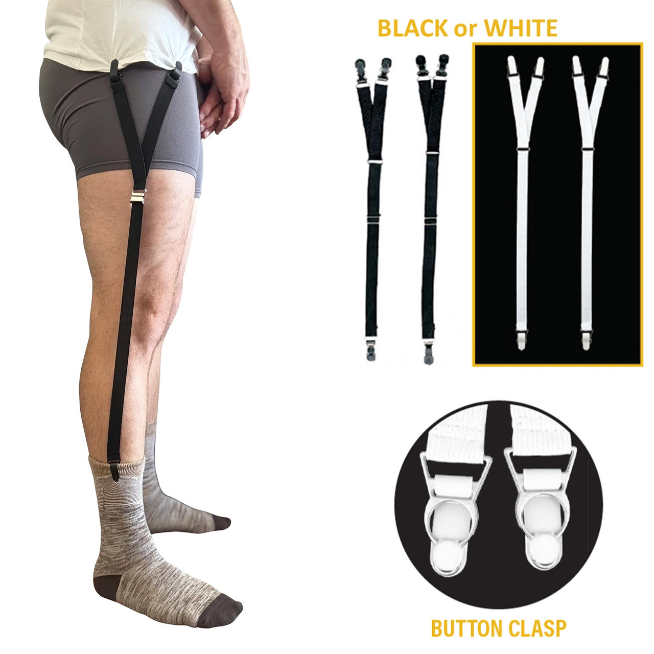 Shirt Holders Adjustable w/ Button Clasp Y-Style Strap - Black or