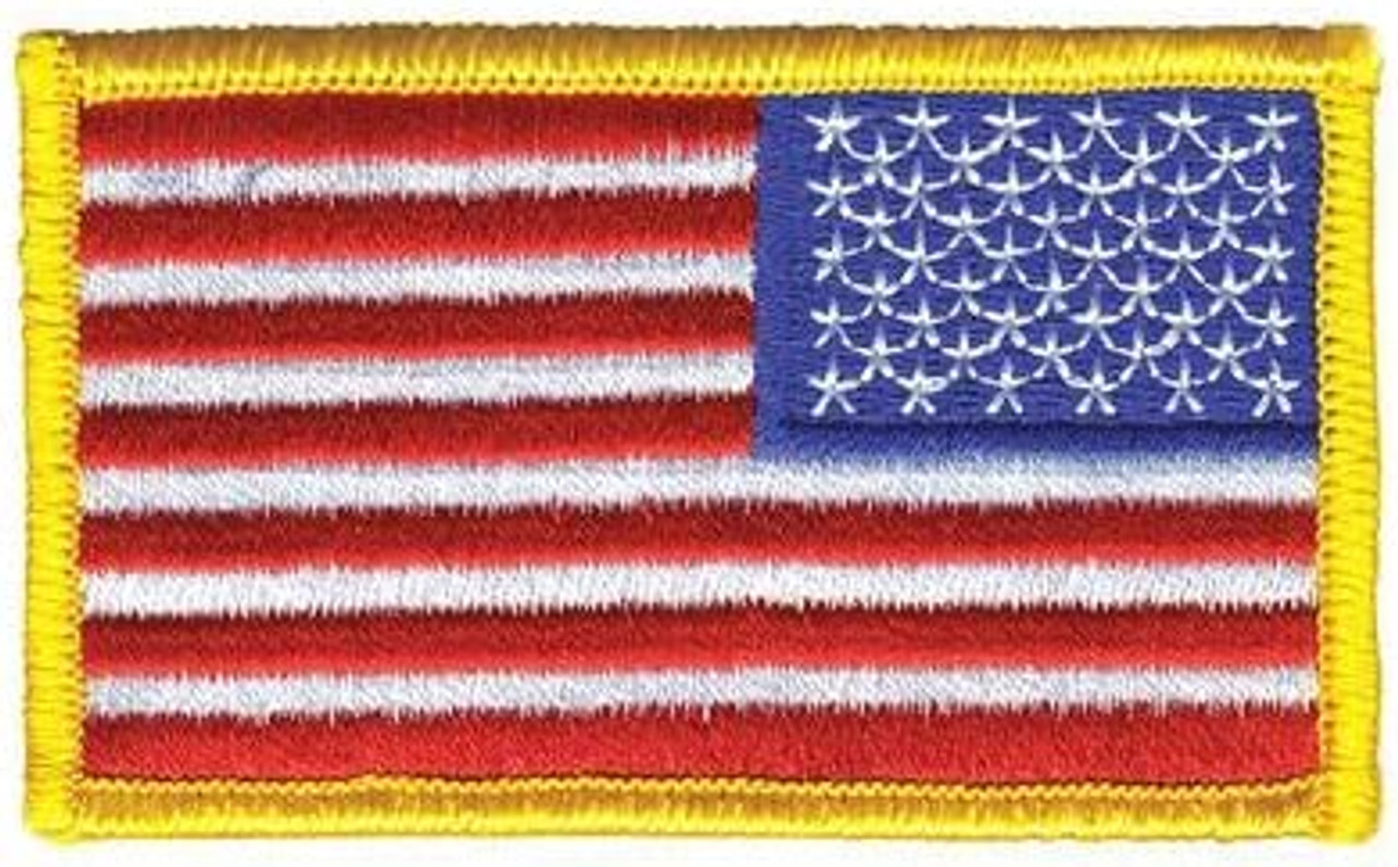 2 Pack - American Flag Embroidered Patch Gold Border USA United States of America - US Flag Patch - Sew on - Military/Army/Police Flag