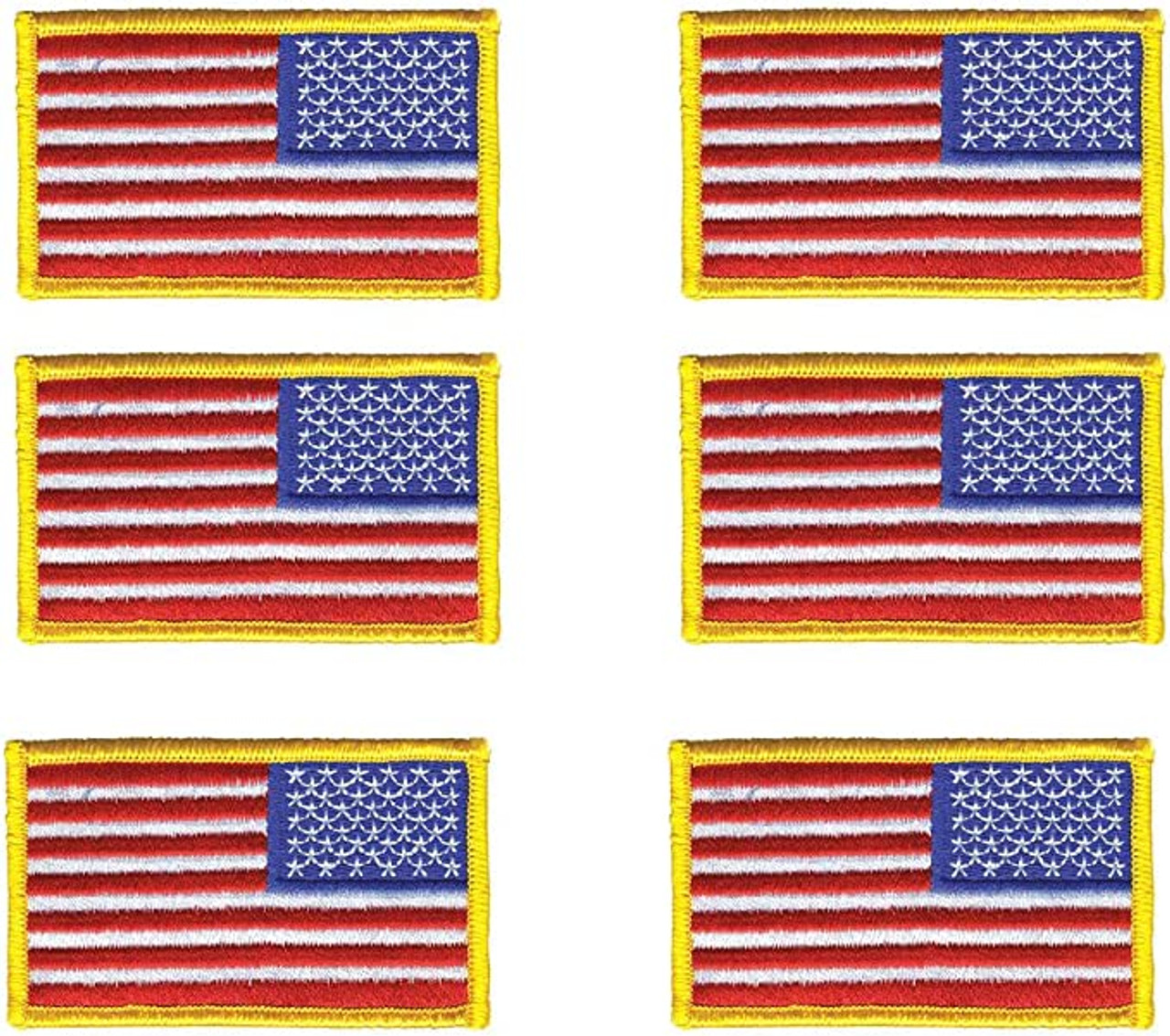 6 Pack Reversed American Flag Embroidered Patch Gold Border USA - US Army Flag Patch - Sew on
