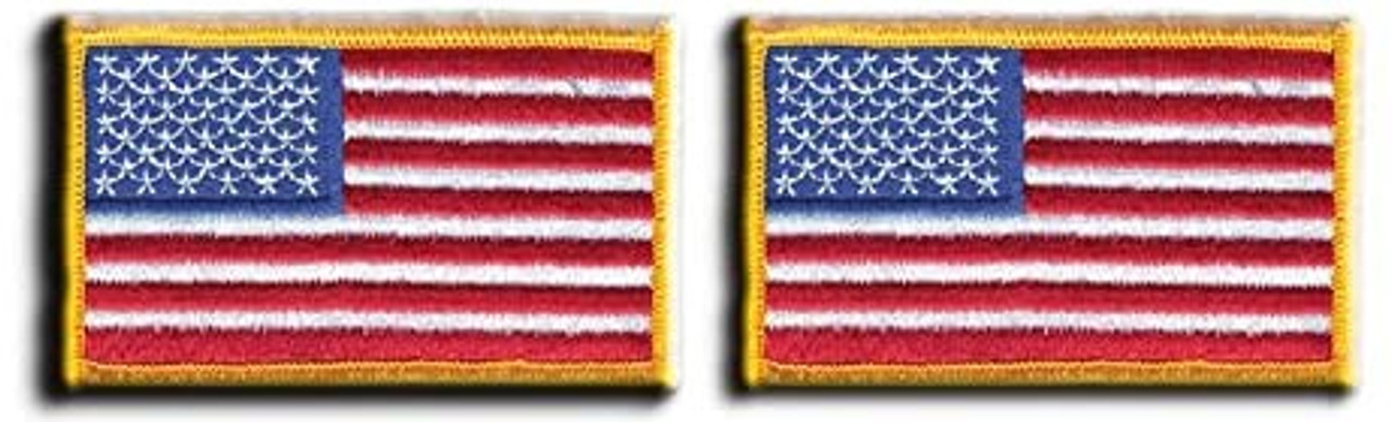 2 Pack - American Flag Embroidered Patch Gold Border USA United States of America - US Flag Patch - Sew on - Military/Army/Police Flag