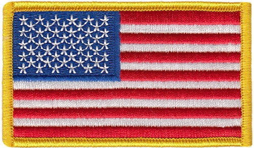 U.S. Flag Patch, Medium Gold, 3-3/8x2" - Sew On (no hook)