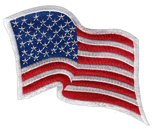 U.S. Flag Patch, Wavy, White Border, 3-1/4x2-1/4"