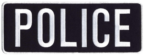 POLICE Back Patch, White/Dark Navy Blue, 11x4" - Sew On backing