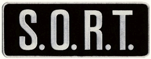 S.O.R.T. Back Patch, White/Black, 11x4" - Sew On backing