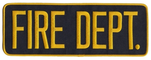 FIRE DEPT. Back Patch, Medium Gold/Navy Blue, 11x4" - Sew On backing