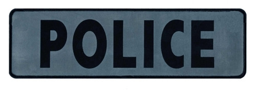 POLICE Back Patch, Printed,   Reflective, Black/Silver, 12x3-1/2" - Sew On backing