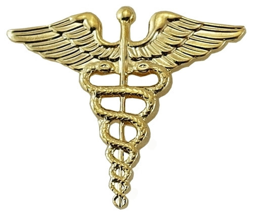 Medical Officer Caduceus, 2 Posts & Clutch Backs, Pairs, 1" High