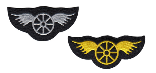 Wheel w/Wings Patch, 2-3/4x1-1/4"