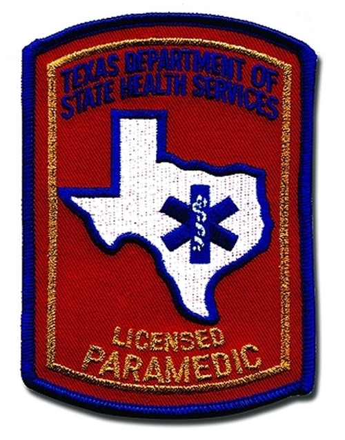 TEXAS LICENSED PARAMEDIC Shoulder Patch, Metallic Gold, 3-5/8x5"