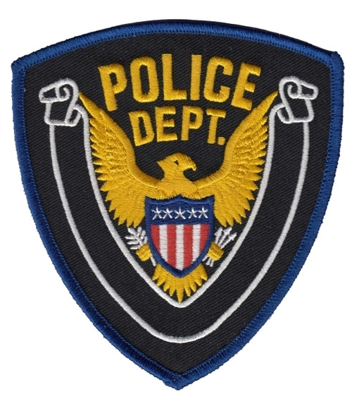 POLICE DEPT, Eagle w/Blank Scroll, Medium Gold Border on Midnight Twill, Gold Border/Midnight,4x4-3/8"