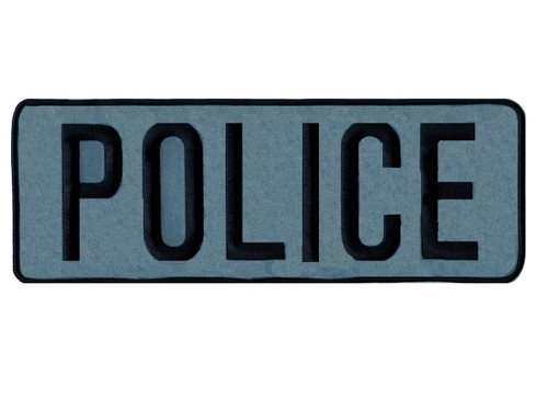 POLICE Back Patch, Reflective, Black/Reflective Grey, 11x4" - Sew On backing