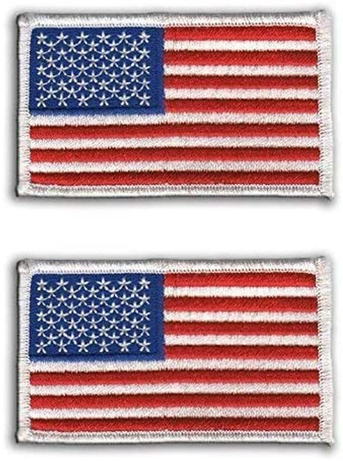 2 pack - American Flag Embroidered Patch white border USA - Sew On