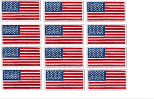 12 Pack - American Flag Embroidered Patch white border USA - US flag Patch - Sew On