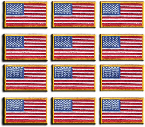 12 Pack - American Flag Embroidered Patch Gold Border USA United States of America - US Flag Patch - Sew On - Military/Army/Police Flag