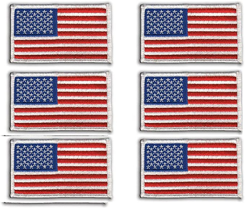 6 pack - American Flag Embroidered Patch white border USA - Sew On