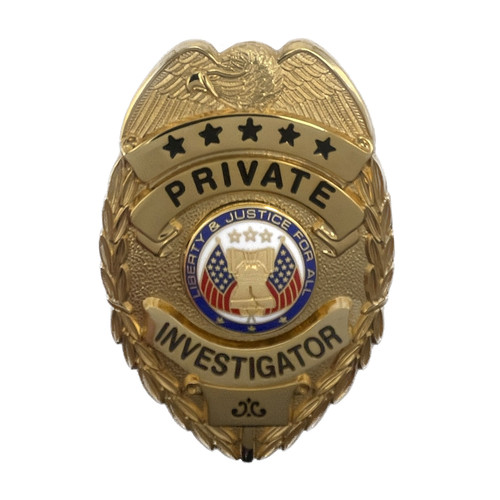 PRIVATE INVESTIGATOR BADGE - Gold w/ Wallet Clip - 3"