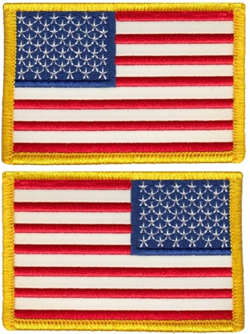 U.S. Flag Patches – Regular & Reverse – Reflective 3-3/8x2 1/4" – 2 Pack