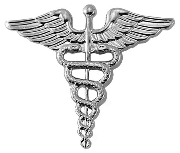 Medical Officer Caduceus, 2 Posts & Clutch Backs, Pairs, 1" High-Hero‘s Pride